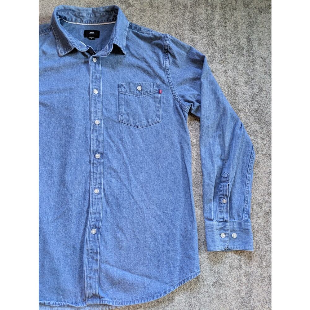 Vintage OBEY Long Sleeve Button Down Chambray Shirt - Large - Picture 6 of 15